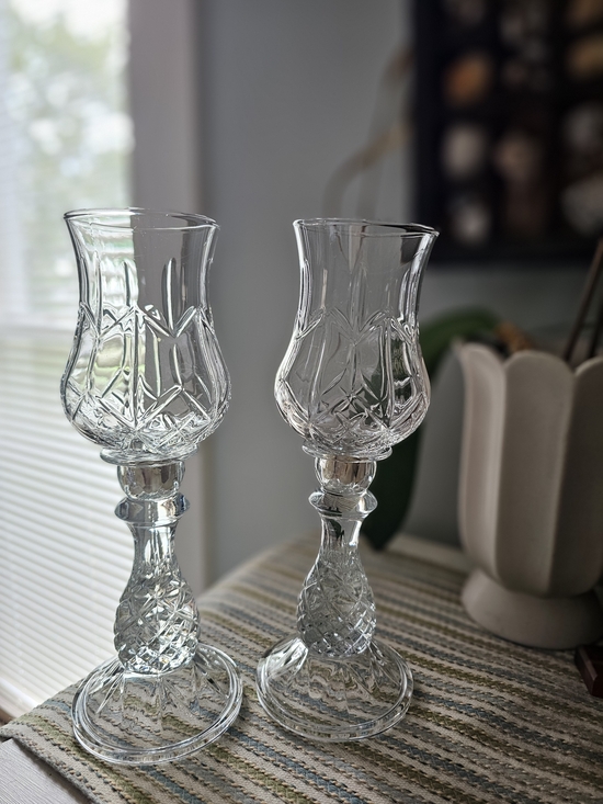 Indiana Glass Other - Set Of Vintage Indiana Glass Pineapple Candle Lamps with Hurricane Shades